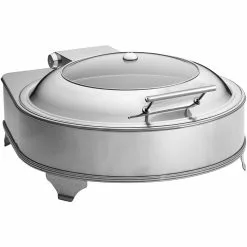 Chafing Dish Electric Heating Round Glass Lid Stainless Steel 6 Litres | Adexa AD6002