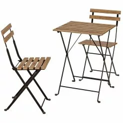 Folding Garden Bistro Set Table & 2 Chairs Black & Wood | Adexa BISTROSET360