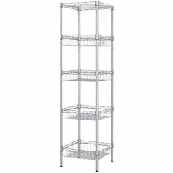 Commercial 5 Tier Basket Shelving Unit Chrome Wire 450x350x1500mm | Adexa CJC1318