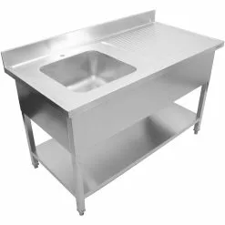 Commercial Sink Stainless Steel 1 Bowl Left Bottom Shelf Splashback 1000mm Depth 700mm | Adexa THSTR107BL1