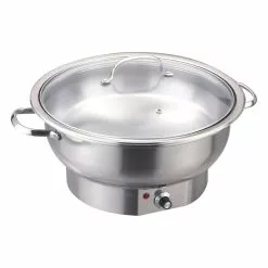 Chafing Dish Electric Heating Round Glass Lid Stainless Steel 6 Litres | Adexa ECD06DE