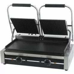 Heavy Duty Twin Panini Contact Grill 3.6kW Ribbed/Smooth | Adexa EG03C
