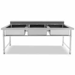 Commercial Sink Stainless Steel 3 Bowls Splashback 1800mm Depth 600mm | Adexa HJS1803