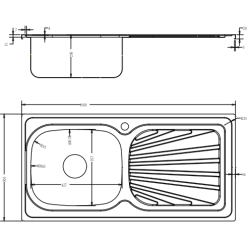 Overmount Sink With 2 Tap Holes & Draining Board 1 Bowl Stainless Steel | Adexa HMS77F -Cooking Appliances Sales Store HMS77F TD 1200x1200 1