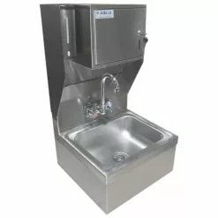 Wall Mounted Hand Sink With Faucet & Automatic Soap Dispenser & Paper Towel Dispenser Side Splash Stainless Steel | Adexa HS17FSDTDUSP