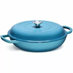 Enameled Cast Iron Casserole Shallow Pot Round Turquiose ø31cm 2.5 Litres | Adexa QT3107T