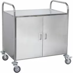 Commercial Serving/Service/Clearing Trolley With Cabinet & Doors Stainless Steel 3 Tier 860x540x940mm | Adexa RST3AD