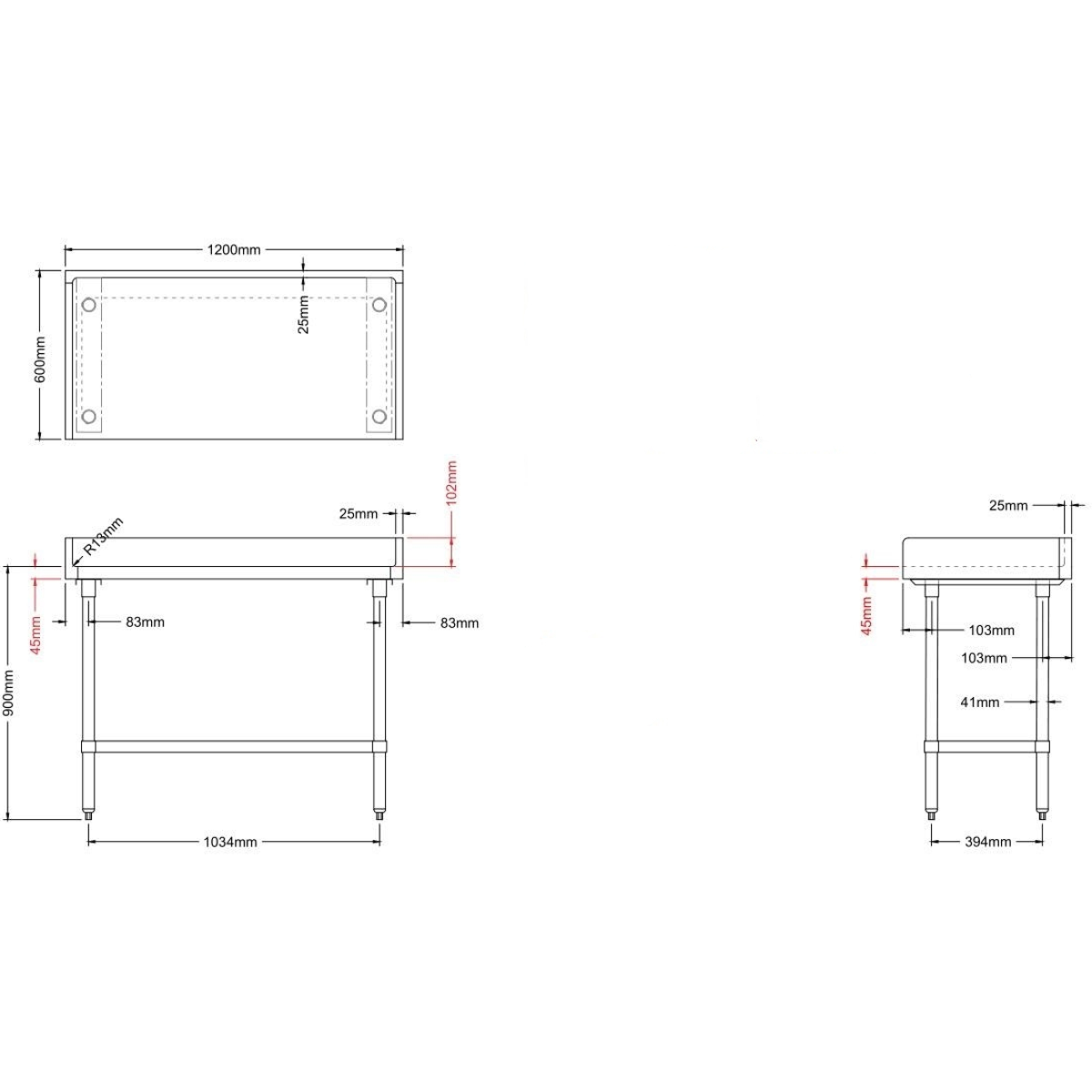 Bakery Work Table Wood Top 3 Sides Upstand 1200x600x900mm | Adexa RWTG600X1200100BSOB 3 Bakery Work Table Wood Top 3 Sides Upstand 1200x600x900mm | Adexa RWTG600X1200100BSOB - Image 3