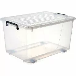 Pack Of 8 Plastic Storage Box With Wheels & Lid & Clips 50 Litre 560x390x310mm Polypropylene | Adexa S1050