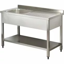 Commercial Sink Stainless Steel 1 Bowl Left Bottom Shelf Splashback 1200mm Depth 600mm | Adexa THSTR126BL1
