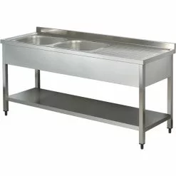 Commercial Sink Stainless Steel 2 Bowls Left Bottom Shelf Splashback 1400mm Depth 600mm | Adexa VS146LBT