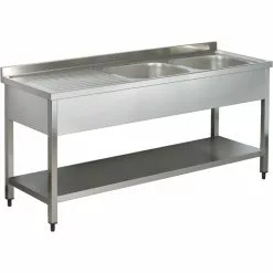 Commercial Sink Stainless Steel 2 Bowls Right Bottom Shelf Splashback 1800mm Depth 600mm | Adexa THSTR186BR2