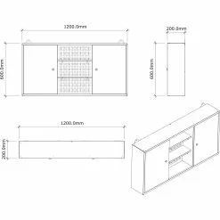 Professional Grey And Black Wall Mounted Double Door Tool Cabinet With Open Shelf/Rack And Key 1200x200x600mm | Adexa TC003 -Cooking Appliances Sales Store TC003 TD 1200x1200 1