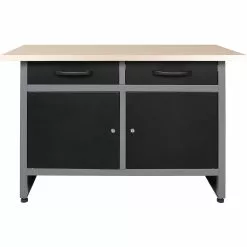 Professional Grey And Black Workshop Workbench With 30mm Wooden Desktop, Drawers And Lockable Doors 1200x600x850mm | Adexa TC006