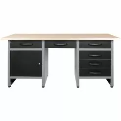 Professional Grey And Black Workshop Workbench With 30mm Wooden Desktop, 6 Drawers And Lockable Door 1600x600x850mm | Adexa TC007