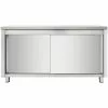 Commercial Worktop Floor Cupboard Sliding Doors Stainless Steel Width 2000mm Depth 600mm | Adexa THASR206