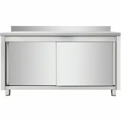 Commercial Worktop Floor Cupboard Sliding Doors Stainless Steel Width 2000mm Depth 700mm Upstand | Adexa VTC207SLB