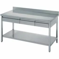 Professional Work Table 3 Drawers Stainless Steel Bottom Shelf Upstand 1600x700x900mm | Adexa THATS167A3D