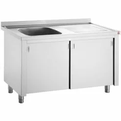 Commercial Sink With Cupboard Stainless Steel 1 Bowl Left Splashback Width 1200mm Depth 600mm | Adexa VSC126LBS