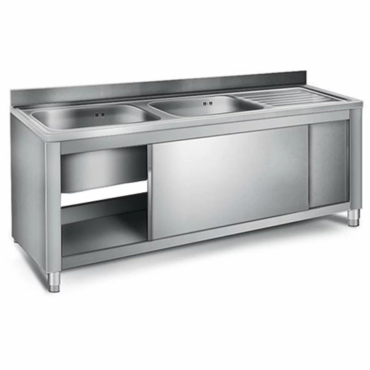 Commercial Sink With Cupboard Stainless Steel 2 Bowls Left Splashback Width 1800mm Depth 600mm | Adexa VSC186LBT 1 Commercial Sink With Cupboard Stainless Steel 2 Bowls Left Splashback Width 1800mm Depth 600mm | Adexa VSC186LBT