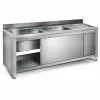 Commercial Sink With Cupboard Stainless Steel 2 Bowls Left Splashback Width 1800mm Depth 600mm | Adexa THSSR186BL2