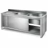 Commercial Sink With Cupboard Stainless Steel 2 Bowls Right Splashback Width 1800mm Depth 600mm | Adexa THSSR186BR2