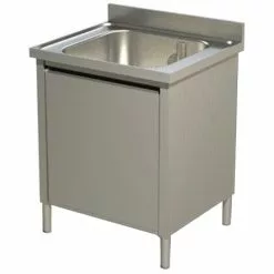 Commercial Sink With Cupboard Stainless Steel 1 Bowl Splashback Width 600mm Depth 700mm | Adexa VSC67BS