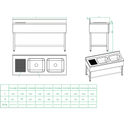 Commercial Sink Stainless Steel 2 Bowls Left Bottom Shelf Splashback 1600mm Depth 600mm | Adexa VS166LBT
