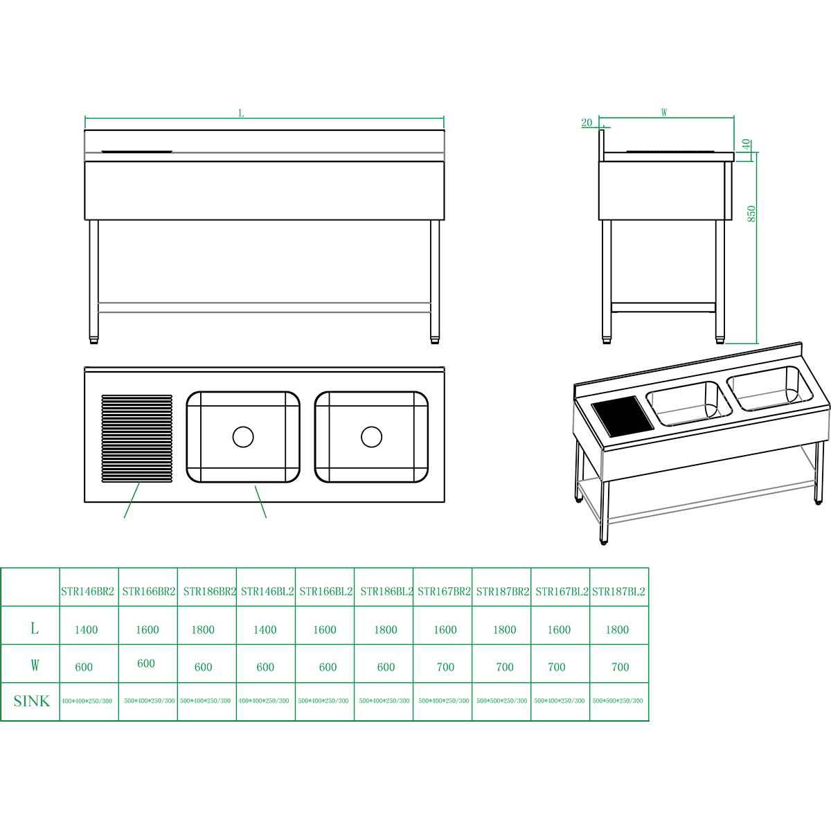 Commercial Sink Stainless Steel 2 Bowls Right Bottom Shelf Splashback 1400mm Depth 700mm | Adexa VS147RBT 2 Commercial Sink Stainless Steel 2 Bowls Right Bottom Shelf Splashback 1400mm Depth 700mm | Adexa VS147RBT - Image 2