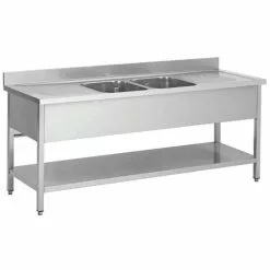 Commercial Sink Stainless Steel 2 Bowls Bottom Shelf Splashback 2000mm Depth 700mm | Adexa THSTR207BM2
