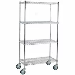 Professional Wire Shelving Unit 4 Tier Grey Mobile 560x350x1200mm | Adexa W4T