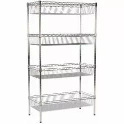 Commercial Wire Basket Shelving Unit 4 Tier 400kg 900x450x1800mm Chrome Wire | Adexa WBA9045180A4C