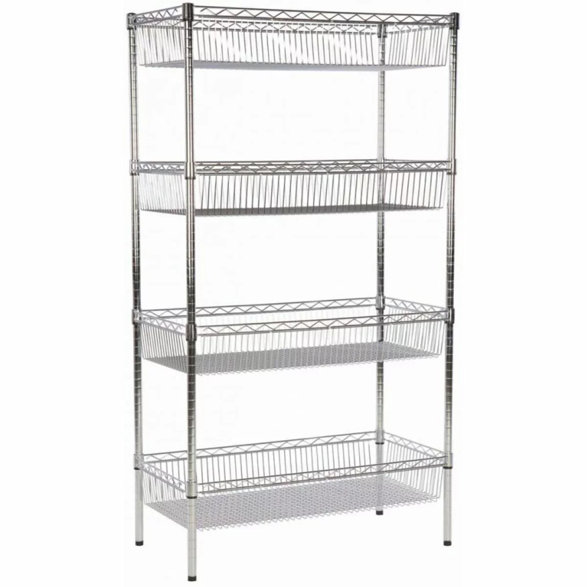 Commercial Wire Basket Shelving Unit 4 Tier 400kg 1200x450x1800mm Chrome Wire | Adexa WBA12045180A4C 1 Commercial Wire Basket Shelving Unit 4 Tier 400kg 1200x450x1800mm Chrome Wire | Adexa WBA12045180A4C