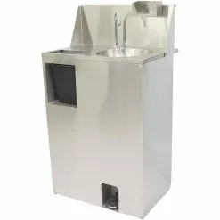 Foot Operated Mobile Wash Basin With Backsplash Paper Towel Dispenser & Castors Stainless Steel | Adexa WHF278