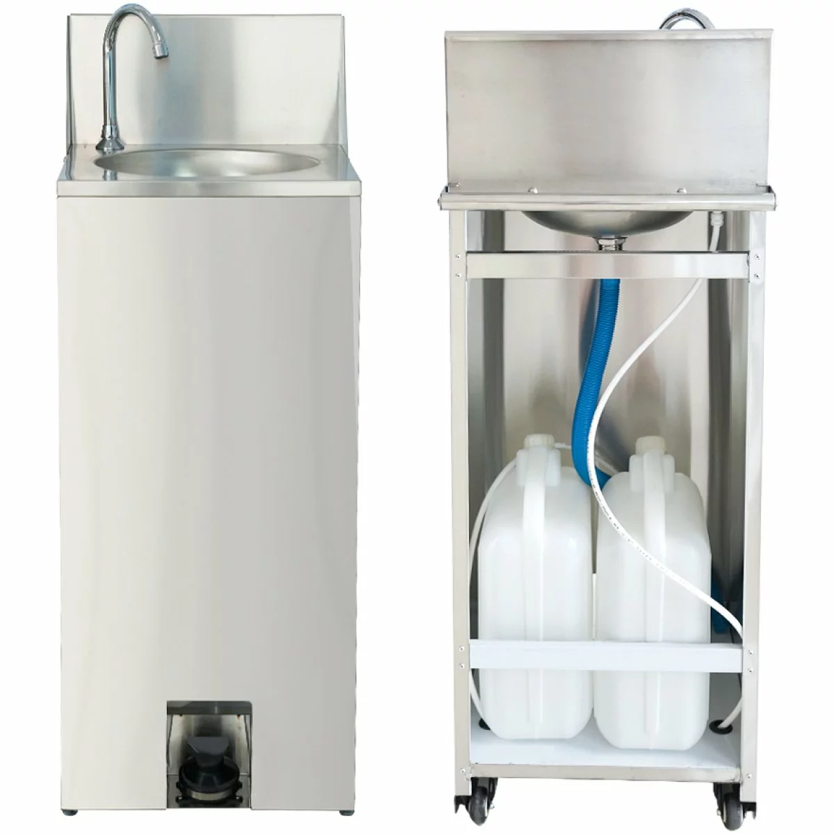 Foot Operated Mobile Wash Basin With Backsplash & Castors Stainless Steel | Adexa WHF277 2 Foot Operated Mobile Wash Basin With Backsplash & Castors Stainless Steel | Adexa WHF277 - Image 2