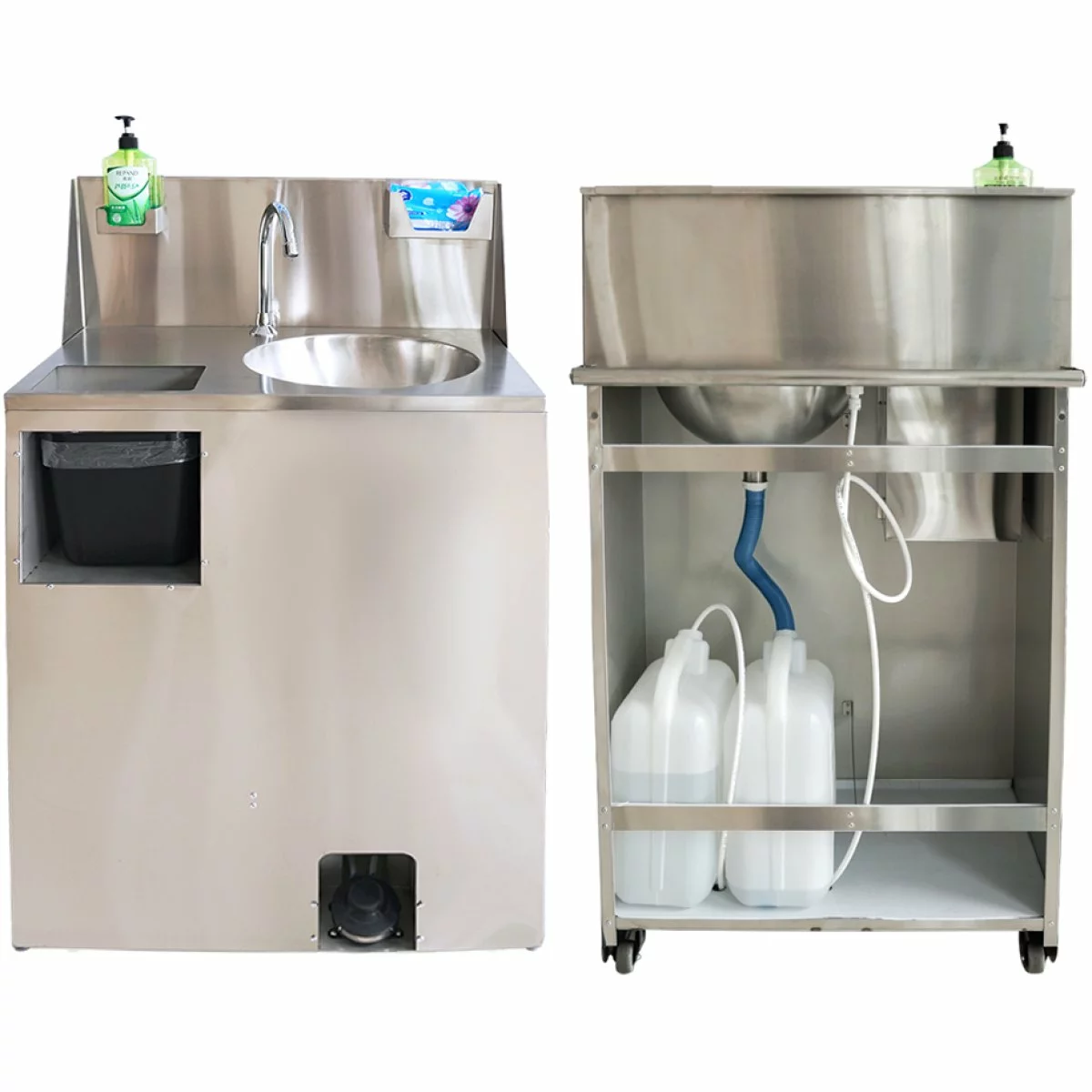 Foot Operated Mobile Wash Basin With Backsplash Paper Towel Dispenser & Castors Stainless Steel | Adexa WHF278 2 Foot Operated Mobile Wash Basin With Backsplash Paper Towel Dispenser & Castors Stainless Steel | Adexa WHF278 - Image 2