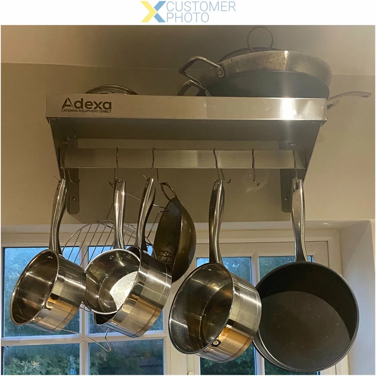 Wall Shelf With Pot Rack 6 Hooks Stainless Steel 600x300x254mm | Adexa WHPR603025 2 Wall Shelf With Pot Rack 6 Hooks Stainless Steel 600x300x254mm | Adexa WHPR603025 - Image 2