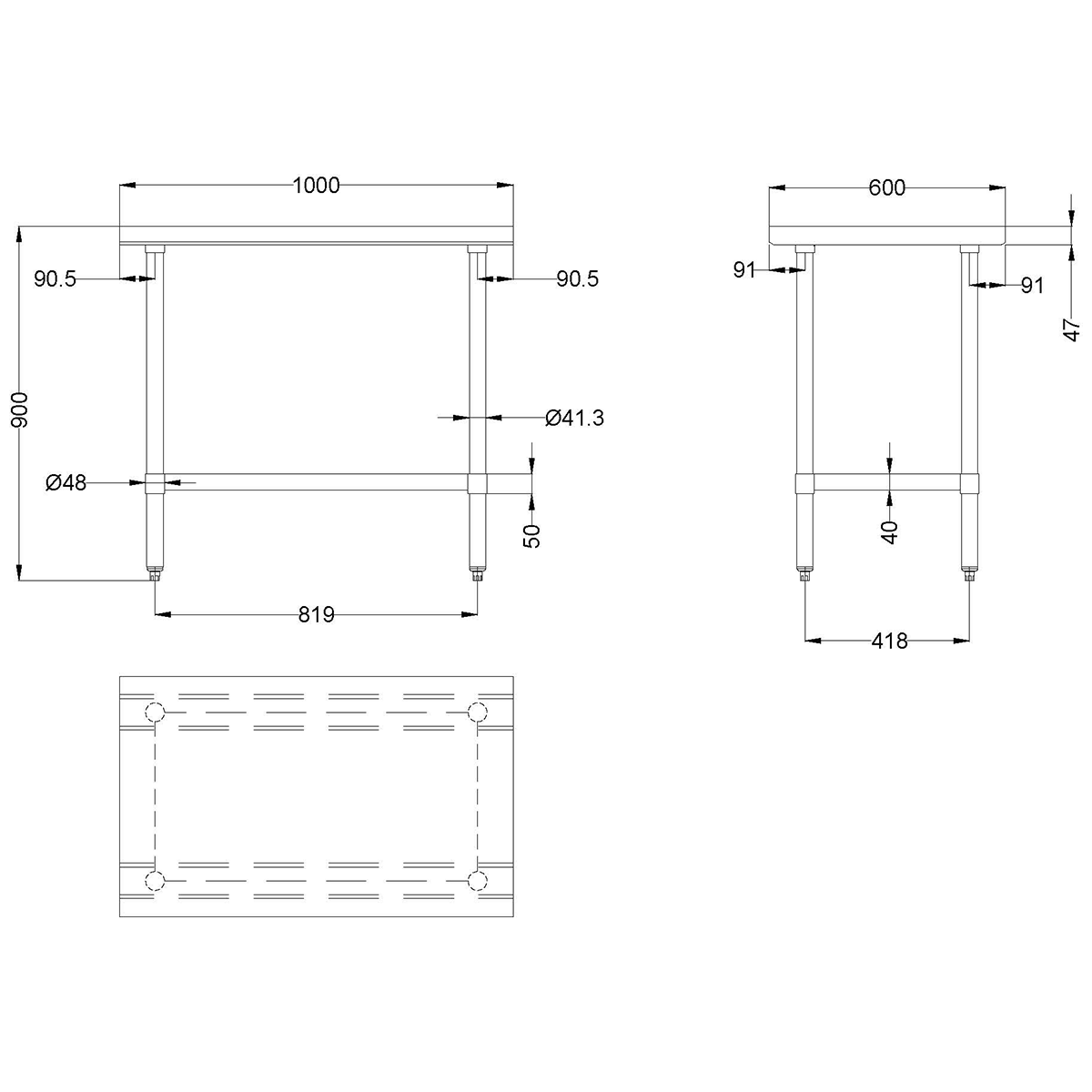 Commercial Work Table Stainless Steel Bottom Shelf 600x600x900mm | Adexa WTG600X600 2 Commercial Work Table Stainless Steel Bottom Shelf 600x600x900mm | Adexa WTG600X600 - Image 2