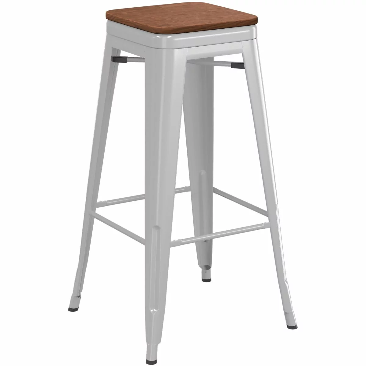 High Bar Stool With Wooden Seat Steel Grey Indoors | Adexa WW166G 1 High Bar Stool With Wooden Seat Steel Grey Indoors | Adexa WW166G