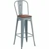 High Bar Stool Steel Grey With Wooden Seat And High Backrest Indoors | Adexa WW172G