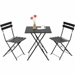 Folding Bistro Set Table & 2 Chairs Black | Adexa WW178BLACK