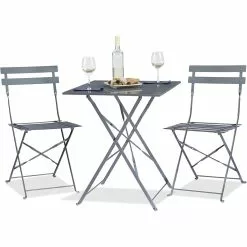 Folding Bistro Set Table & 2 Chairs Grey | Adexa WW178GREY