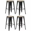 High Bar Stool With Wooden Seat Steel Black Indoors | Adexa WW61B